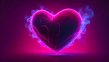 Neon love shape, Valentine Neon heart, Valentine's day concept, Valentine's Day background with glowing heart. illustration, Heart shape neon light on dark background