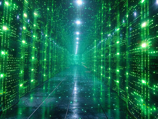 Fototapeta na wymiar Data Center Dynamics, Abstract Networking and Server Room Concept, Blue Digital Information Flow