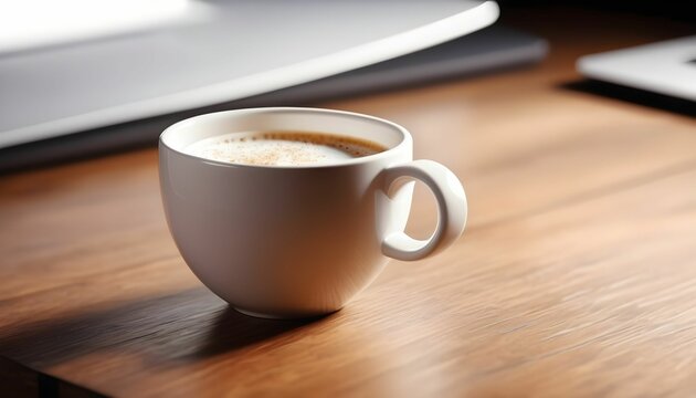 Cappuccino cup near the laptop