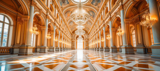 gold marble interior of the royal palace. golden palace. castle interior. - obrazy, fototapety, plakaty