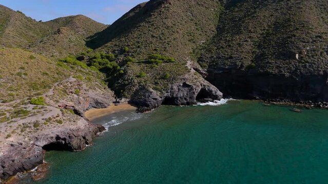 Aerial view of the beaches of Calblanque, Cartagena, Region of Murcia, Spain