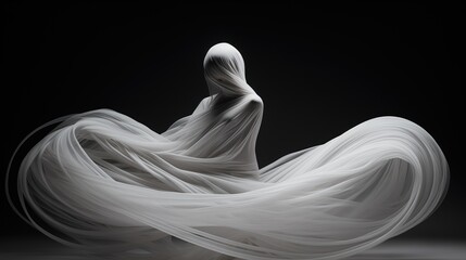statue, surreal floating sculptur on black background, minimal wallpaper, white sculptur, Aesthetic wallpaper, woman sculptur 