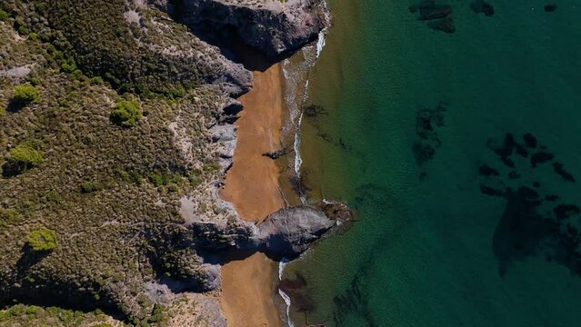 Aerial view of the beaches of Calblanque, Cartagena, Region of Murcia, Spain