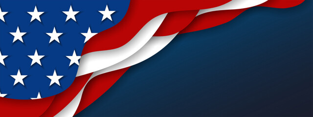 United States american flag USA patriotic papercut banner, background, web, greeting card, poster, holiday cover, label, flyer, layout. Patriotic Social media print for presentation, information.