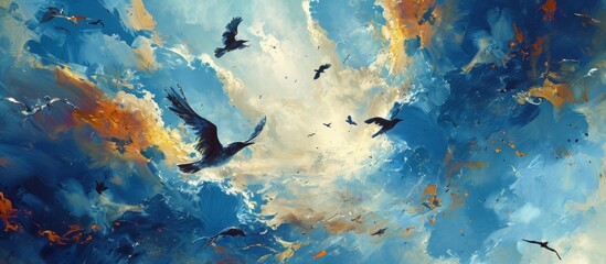Mesmerizing Birds Soaring Through the Expansive Sky As Birds, Sky, and Birds Gracefully Paint the Heavenly Canopy