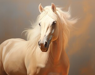 Portrait of a beautiful half-blooded horse in delicate, pastel colors