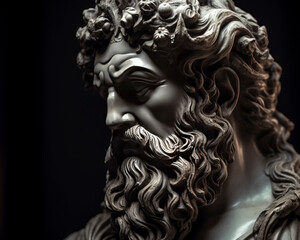 Monochrome Bust of a Mythical God with Intricate Details created with Generative AI technology