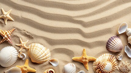 Fototapeta na wymiar shells and starfish on sand