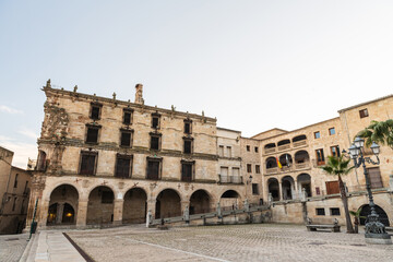 Wide-angle view of the beautiful Renaissance Plaza Mayor square in Trujillo, Extremadura - 721536959
