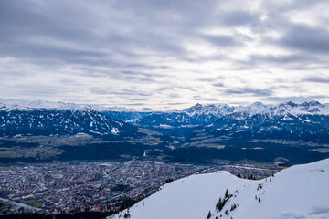 Top view of Innsbruk city during winter (Austria).