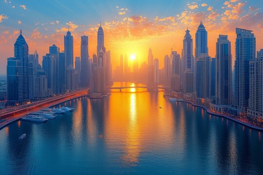 Amazing sunset view of Dubai Marina