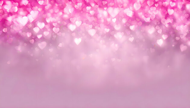 Pink Heart bokeh background, Love Valentine day concept, pink heart background, abstract background with hearts and place for text, white foam hearts with bokeh from garland, holiday background