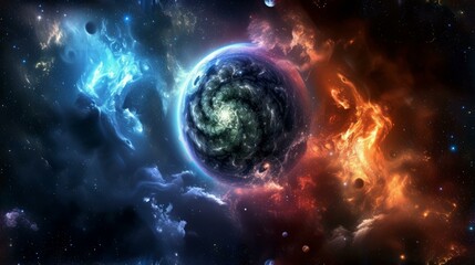 Obraz na płótnie Canvas Blue and orange galaxy with a planet