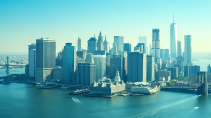 Fototapeta na wymiar New York City skyline with skyscrapers and the Statue of Liberty