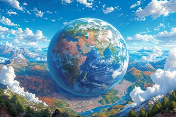 Obraz na płótnie Canvas Fantasy landscape with a giant Earth in the sky