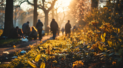 A Group of Eco-Activists Collecting Garbage for Recycling. Generative AI