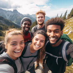 Selfie of hikers in the mountains.