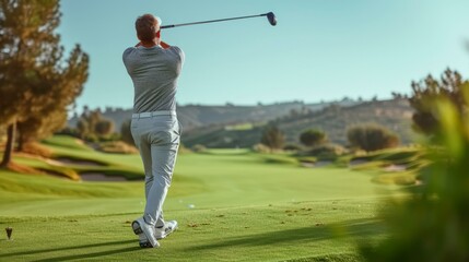 Obraz premium man playing golf on a golf course