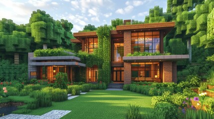 Modern Glass and Wood Minecraft House