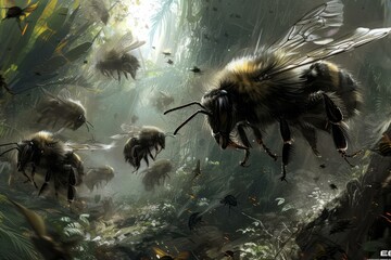 A swarm of killer bees in the jungle - obrazy, fototapety, plakaty