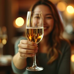 Obraz premium Young woman toasting with champagne