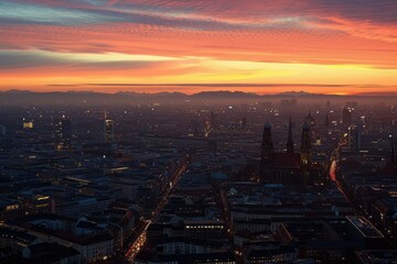 Cityscape of Munich, Germany at sunset