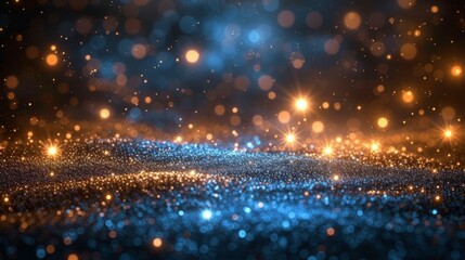Blue and gold glitter background with glowing lights - obrazy, fototapety, plakaty