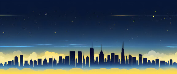 Serene Dusk Skyline Silhouette, Miami like Urban Cityscape, illustration