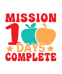 100 Days of School typography design on plain white transparent isolated background for card, shirt, hoodie, sweatshirt, apparel, tag, mug, icon, poster or badge