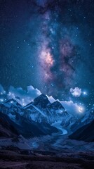 Fototapeta na wymiar Himalayas night sky milky way stars moon mountain landscape