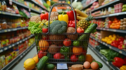 Fototapeta na wymiar A grocery basket full of fresh fruits and vegetables