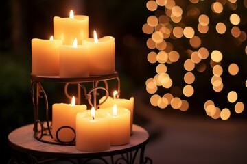 A beautiful display of candles in a dark room - obrazy, fototapety, plakaty