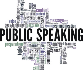 Public Speaking word cloud conceptual design isolated on white background.