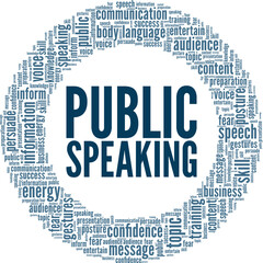 Public Speaking word cloud conceptual design isolated on white background.