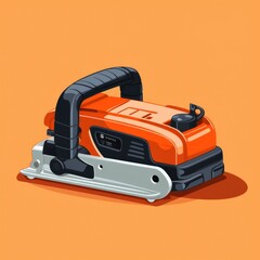 Fototapeta premium Flat image of an electric planer on an orange background. Simple vector image of an electric planer. Digital illustration