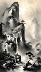 Black and white mountain landscape