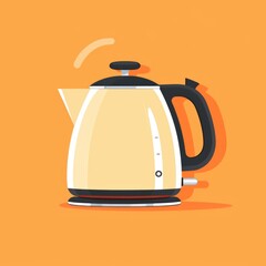 Flat image of electric kettle on orange background. Simple vector icon of an electric kettle. Digital illustration
