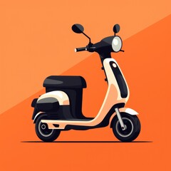 Flat image of electric scooter on orange background. Simple vector image of an electric scooter. Digital illustration