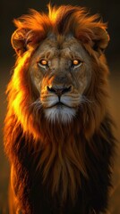 Obraz premium Close-up of a male lion with a golden mane