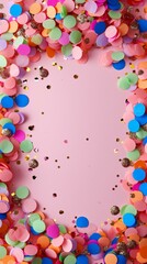 Colorful confetti frame on pink background
