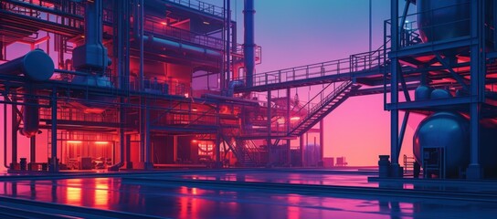 Oil and gas power factory with storage tanks for petrochemical production. AI generated image - obrazy, fototapety, plakaty