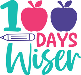 100 Days of School typography design on plain white transparent isolated background for card, shirt, hoodie, sweatshirt, apparel, tag, mug, icon, poster or badge