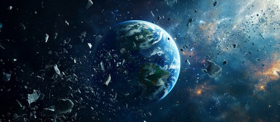 Planet Earth: Ringing with Space Debris - Iconic Image of Planet, Earth, and Ring amidst Space...