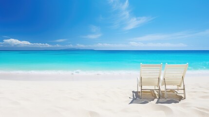 Beach chair on tropical beach with white sand and turquoise sea. Generative AI
