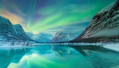 Paysage scandinave avec de belles aurores bor&eacute;ales, spectacle de lumi&egrave;re des aurores bor&eacute;ales dans le ciel
