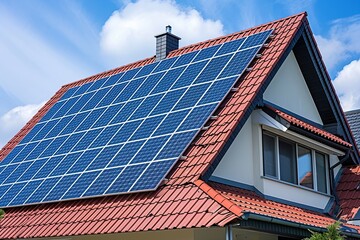 Fototapeta premium Photovoltaic solar panels on the house roof