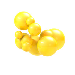 3D Rendering of Floating Golden Spheres isolated on White Background