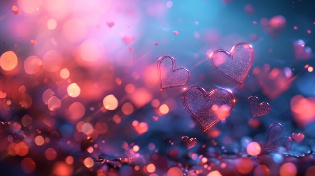 Beautiful Blurred Background With Pink Hearts And Transparent Bokeh Lights