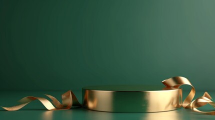 Gold podium on a emerald minimalistic background