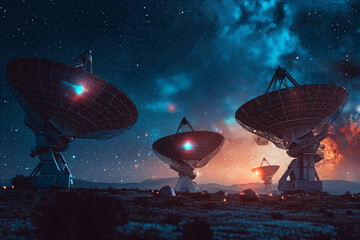 Radio telescopes in the desert at night